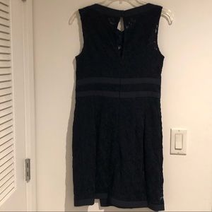 Navy Blue Faux Wrap Sheer Floral dress